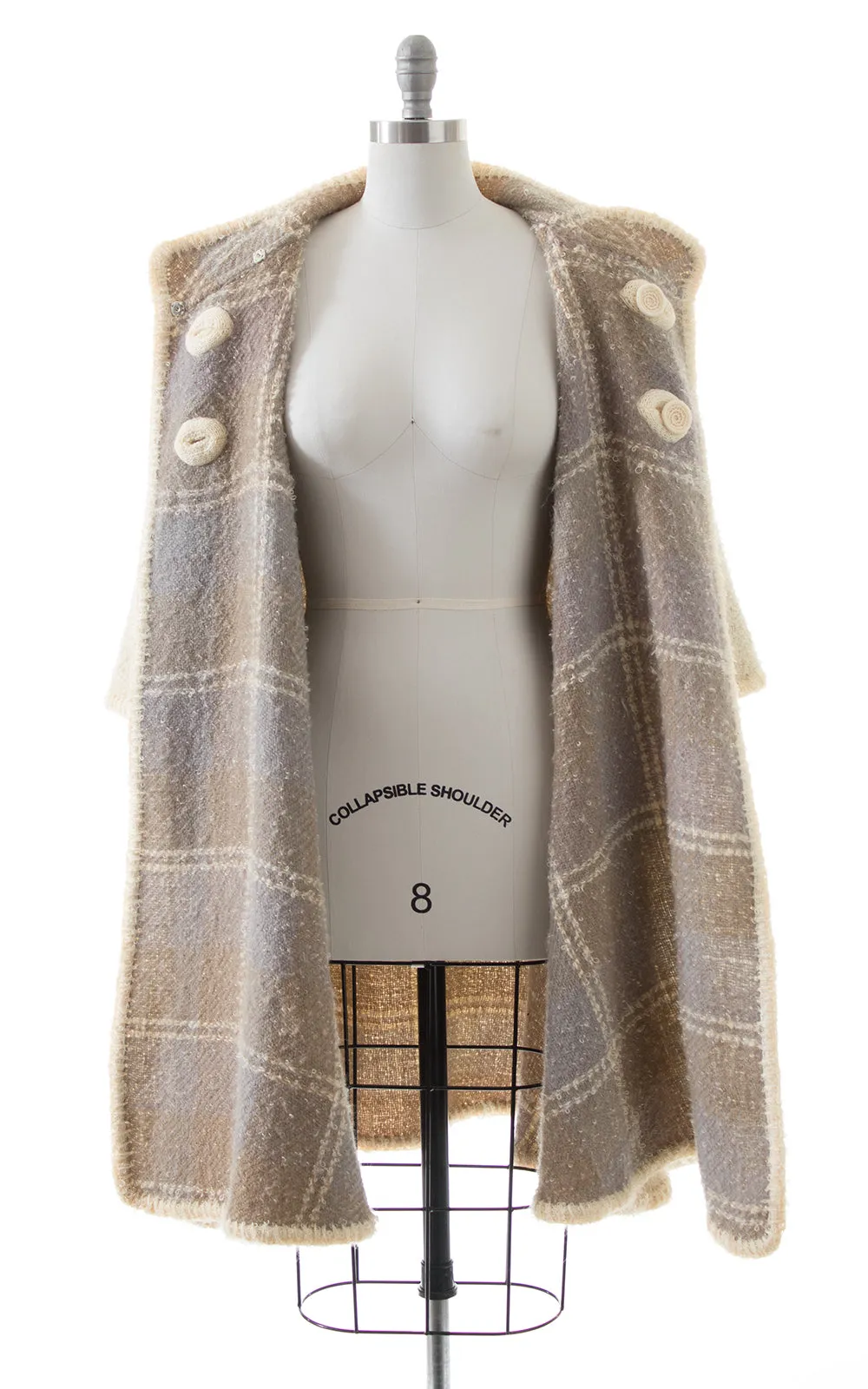 1960s Reversible Bouclé Wool Plaid & Cream Swing Coat | small/medium
