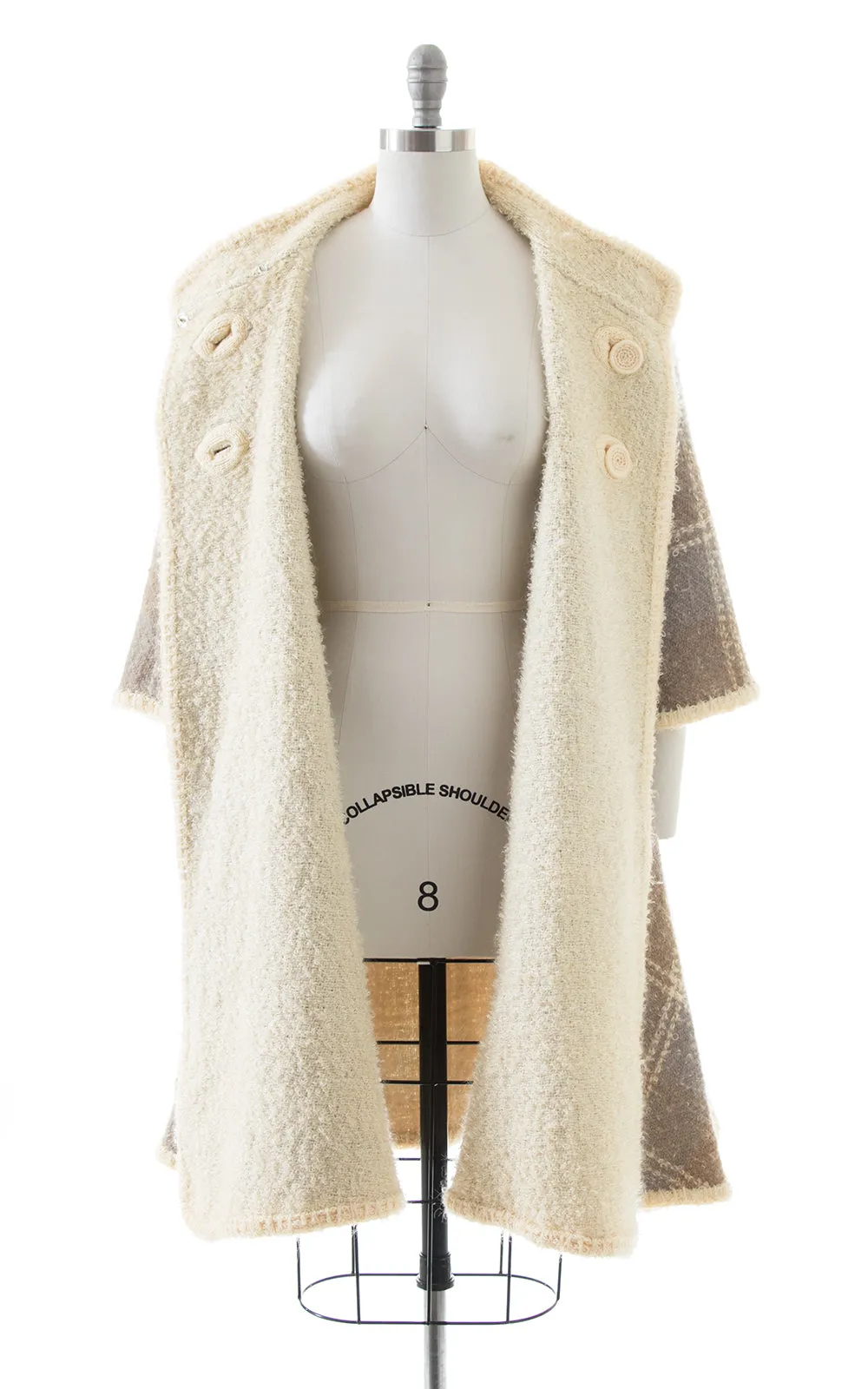 1960s Reversible Bouclé Wool Plaid & Cream Swing Coat | small/medium