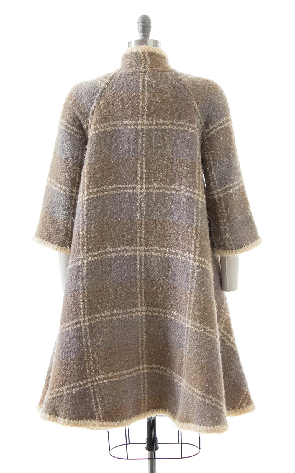 1960s Reversible Bouclé Wool Plaid & Cream Swing Coat | small/medium