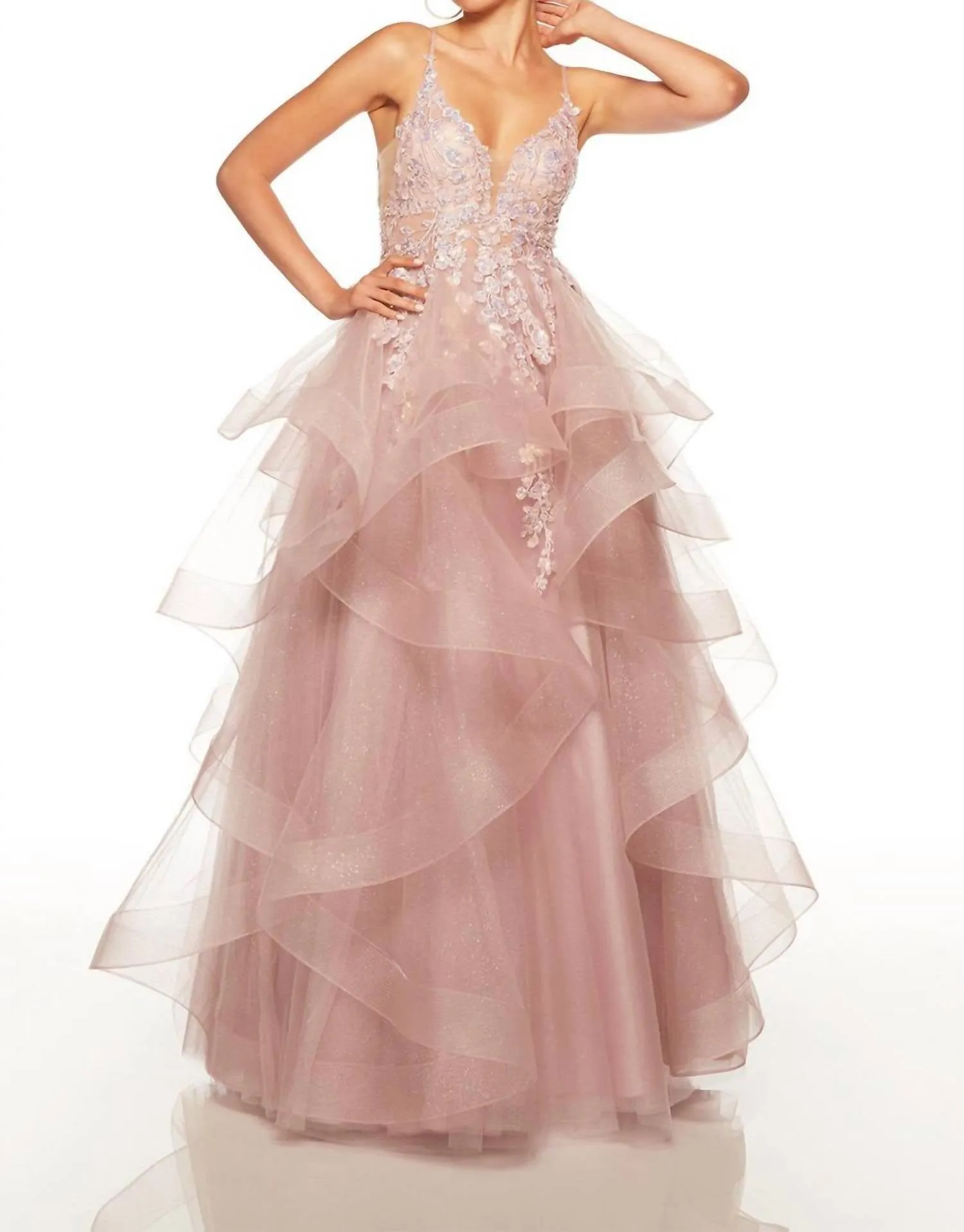 Alyce Paris - Embellished Glittered Tulle Gown