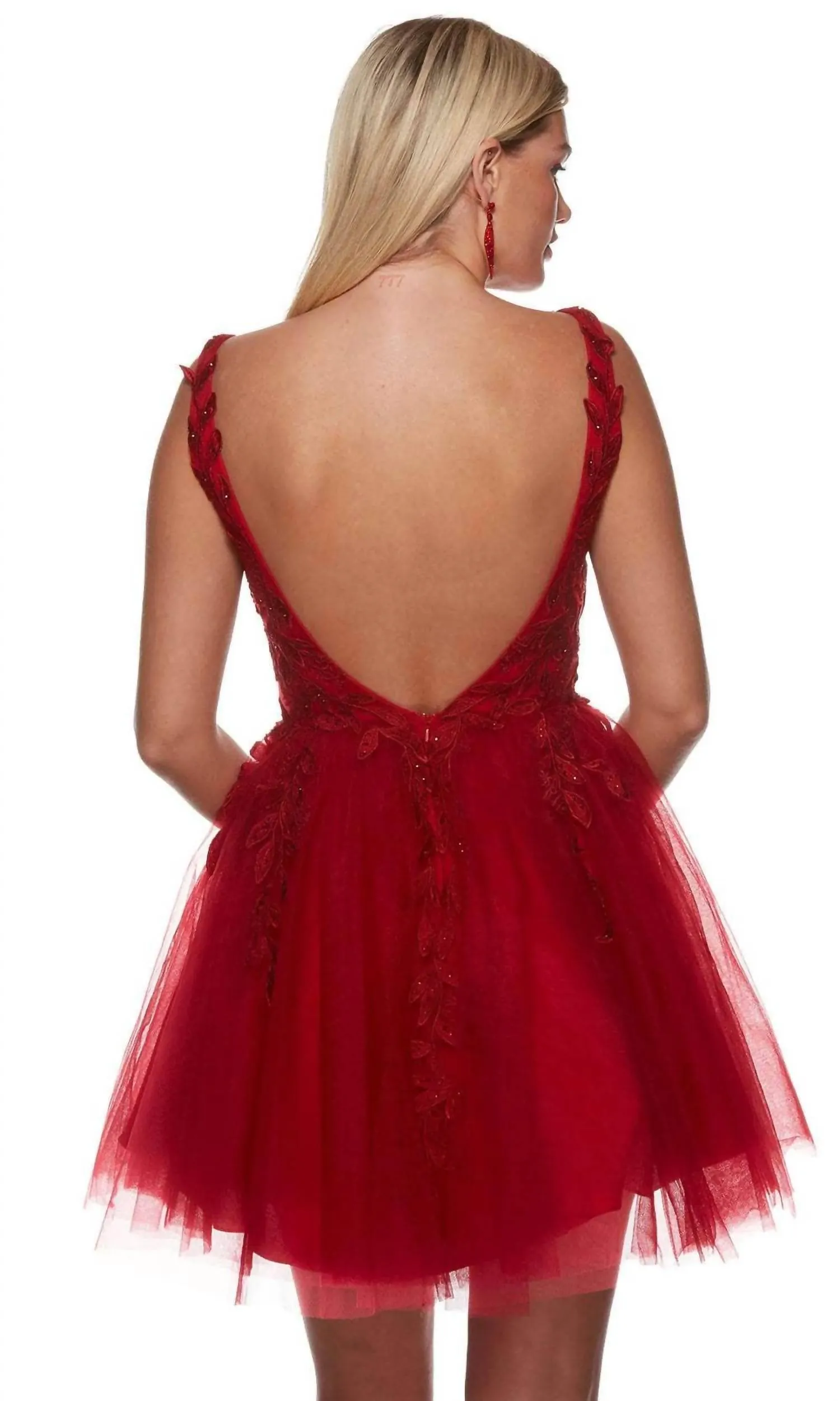 Alyce Paris - Lace Applique Tulle Short Dress