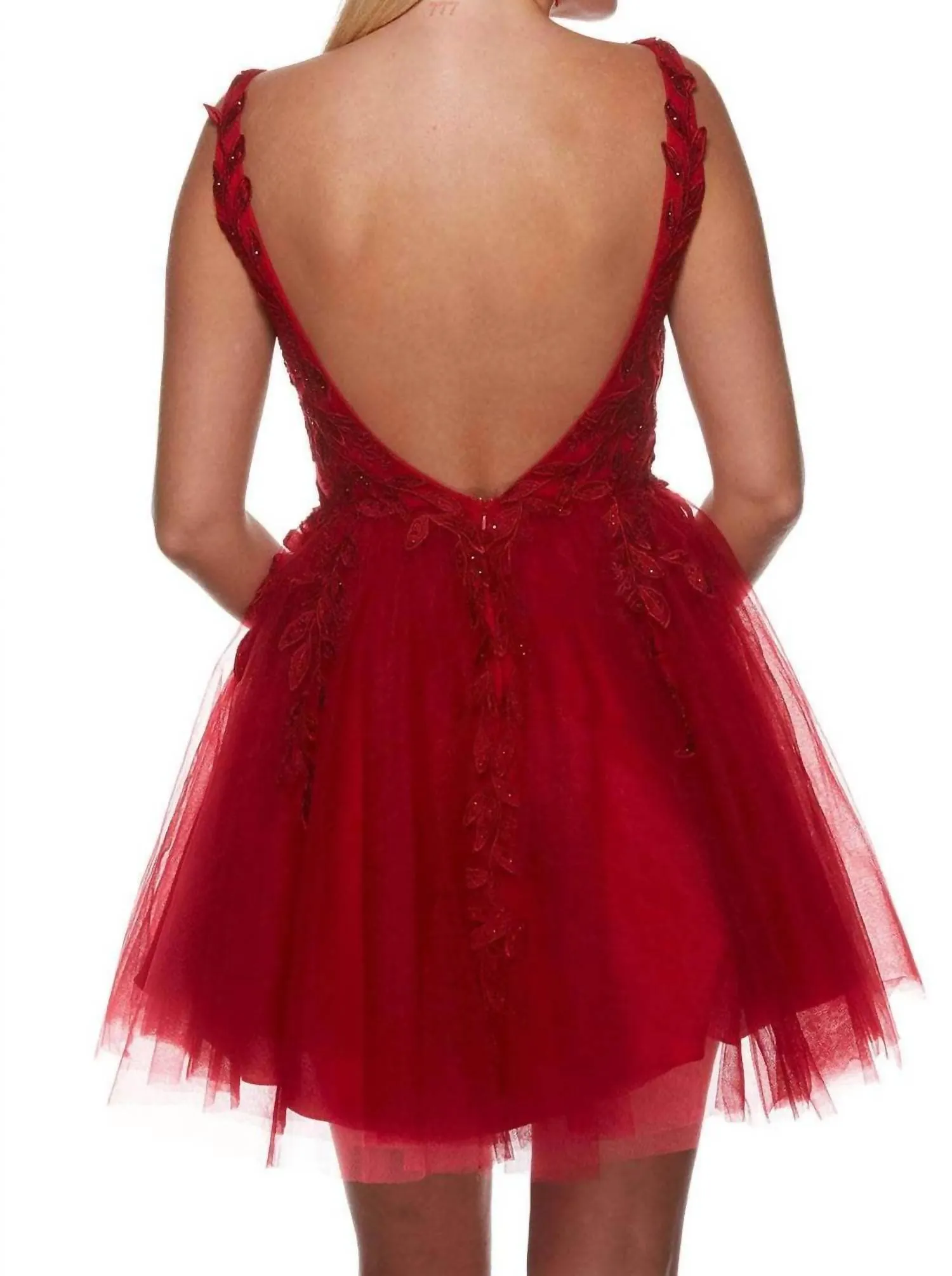Alyce Paris - Lace Applique Tulle Short Dress