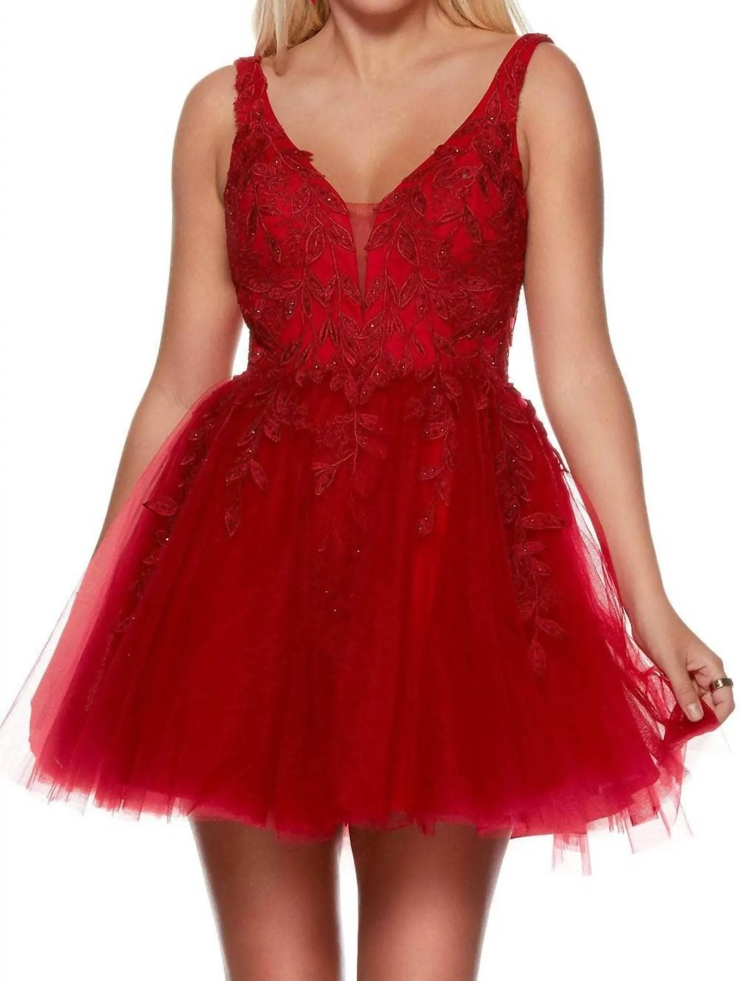 Alyce Paris - Lace Applique Tulle Short Dress