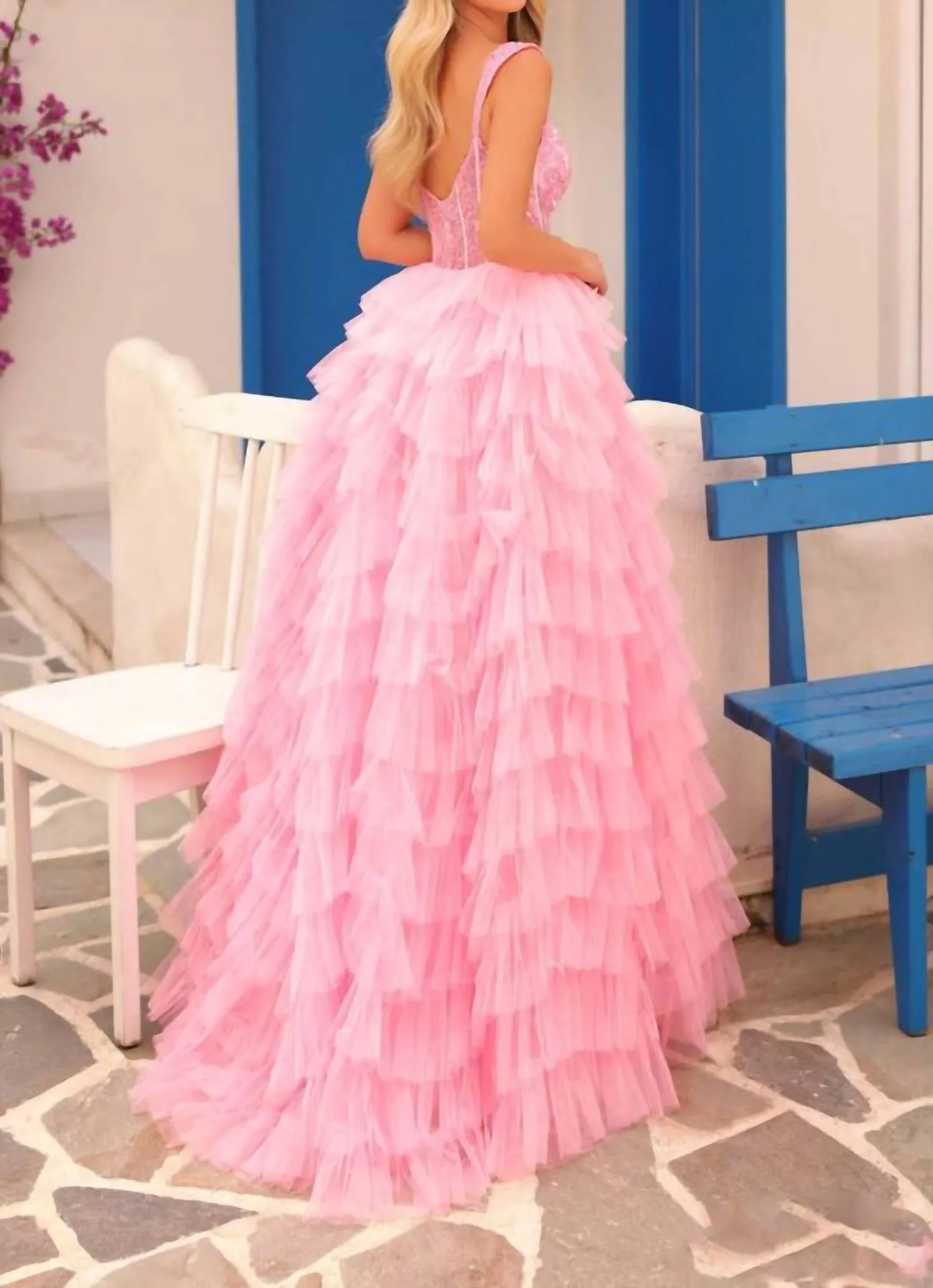 Amarra - Corset Top Layered Tulle With Leg Slit Ballgown