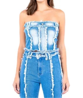 American Bazi - Frayed Edge Denim Corset Top