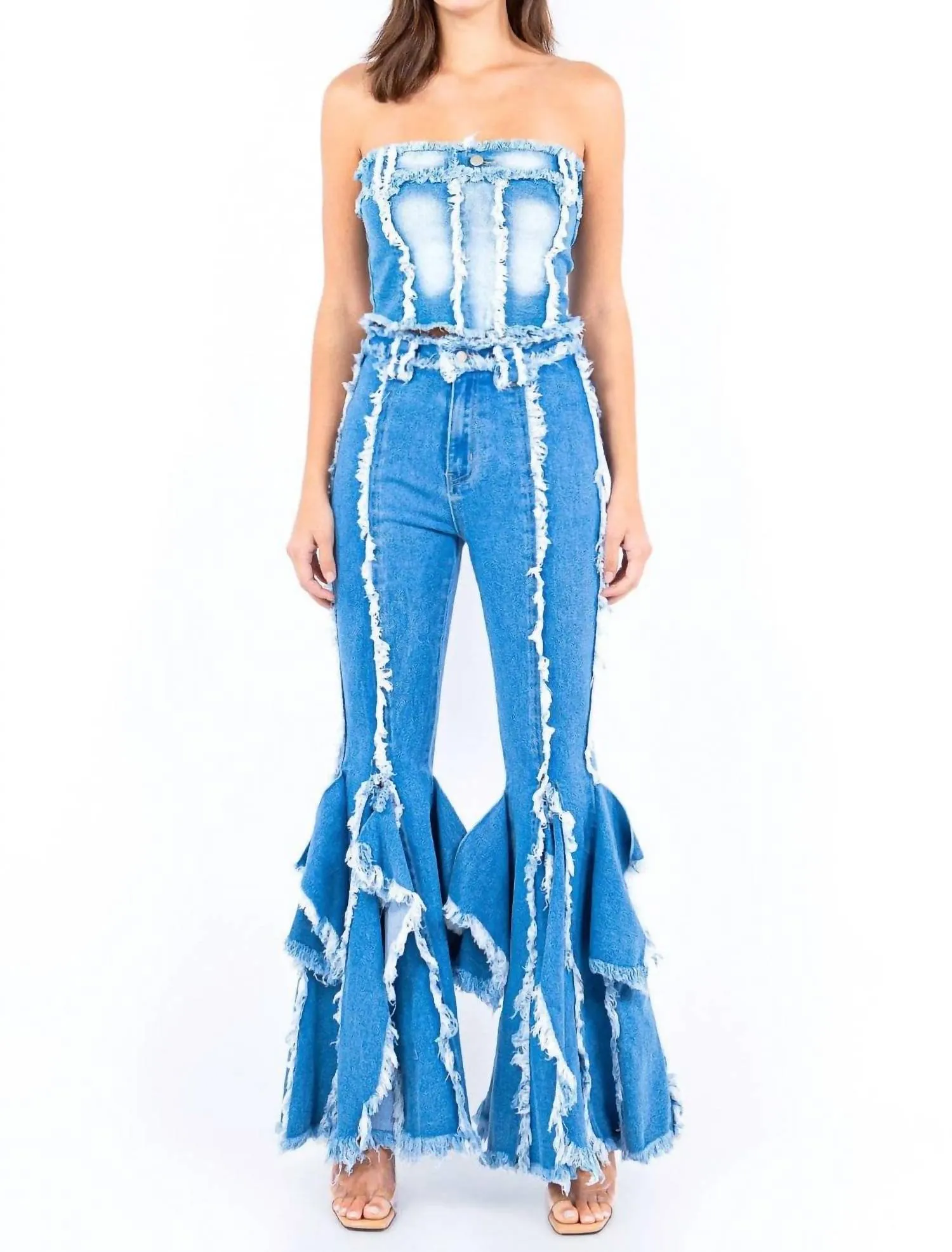 American Bazi - Frayed Edge Denim Corset Top