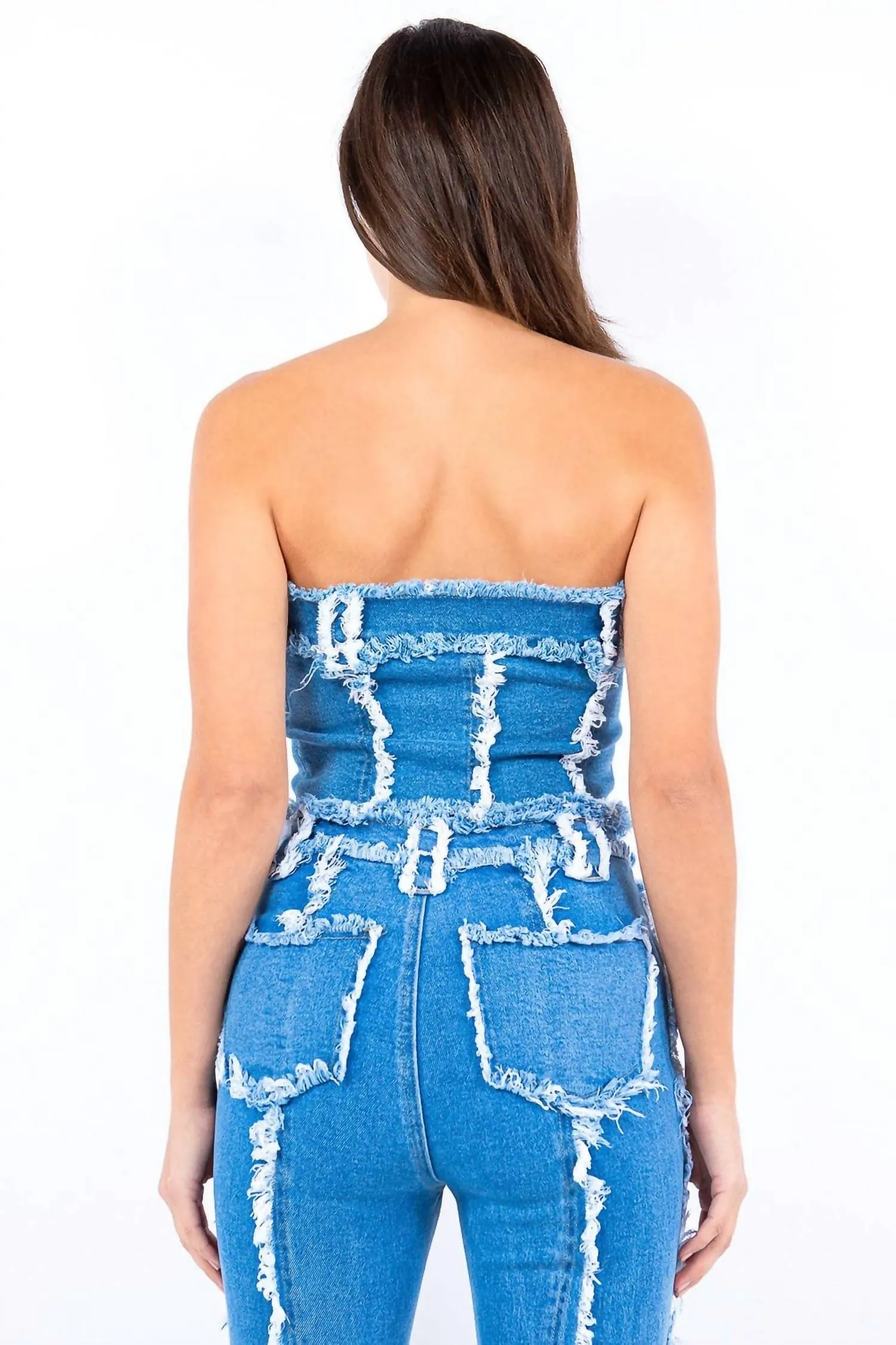American Bazi - Frayed Edge Denim Corset Top