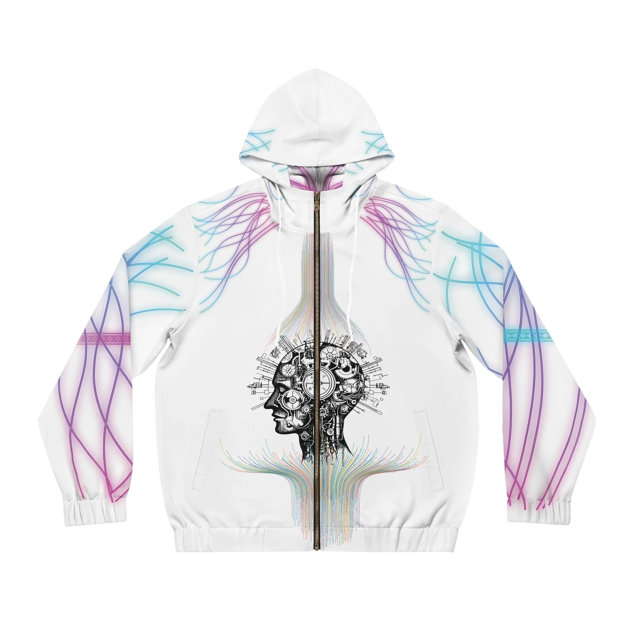 Cybernetic Mind: Futuristic Full-Zip Hoodie with Neural Circuitry & Cyber Tiger