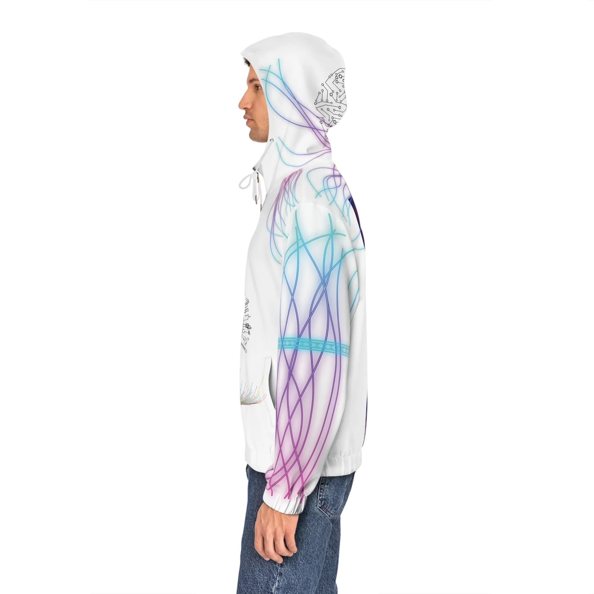 Cybernetic Mind: Futuristic Full-Zip Hoodie with Neural Circuitry & Cyber Tiger