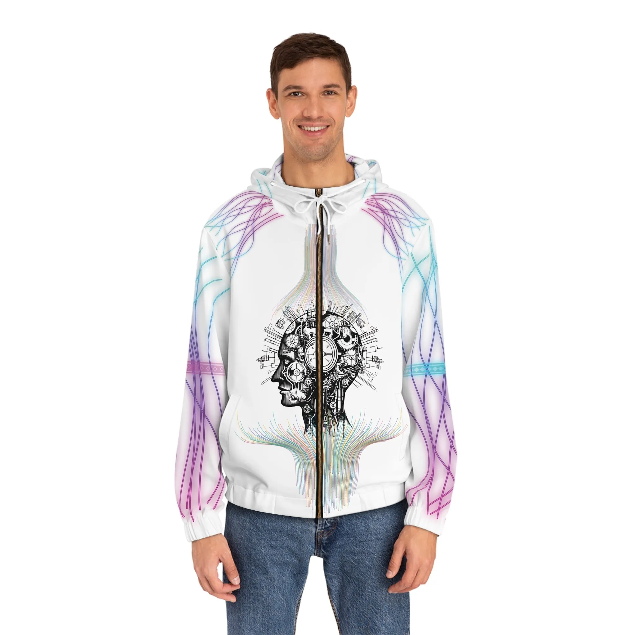 Cybernetic Mind: Futuristic Full-Zip Hoodie with Neural Circuitry & Cyber Tiger
