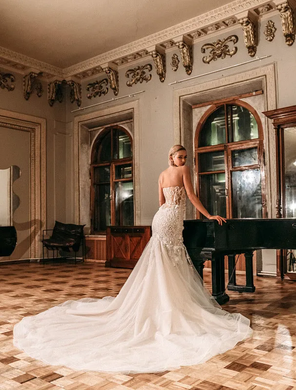 Frances Beautiful Off-Shoulder Long Shoulder White Wedding Dress