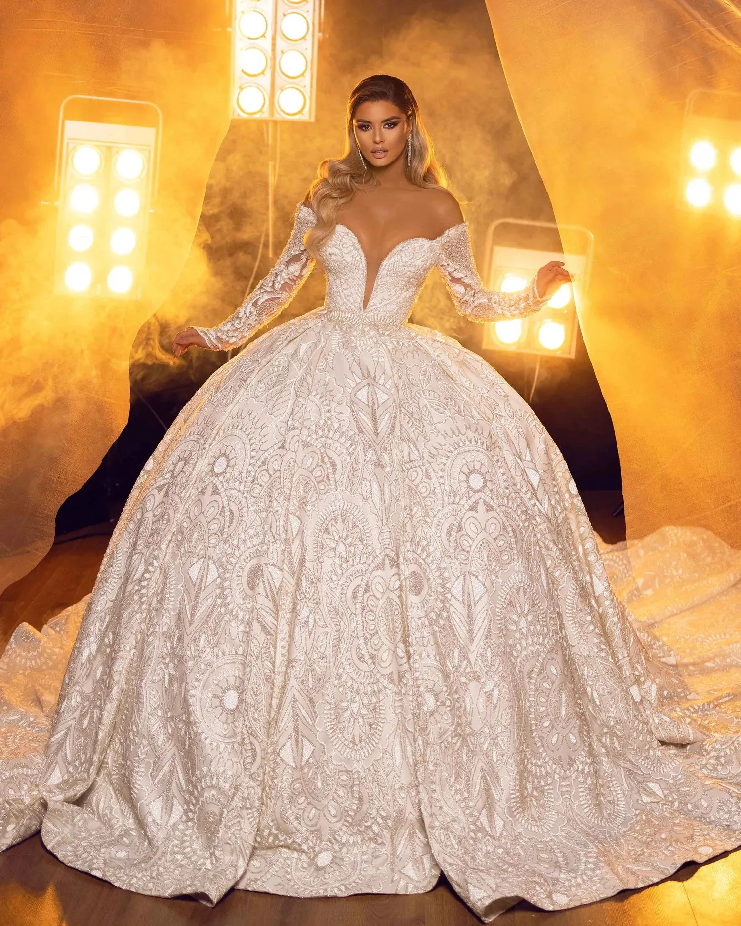 Maria Off Shoulder Embroidered  Wedding Dress