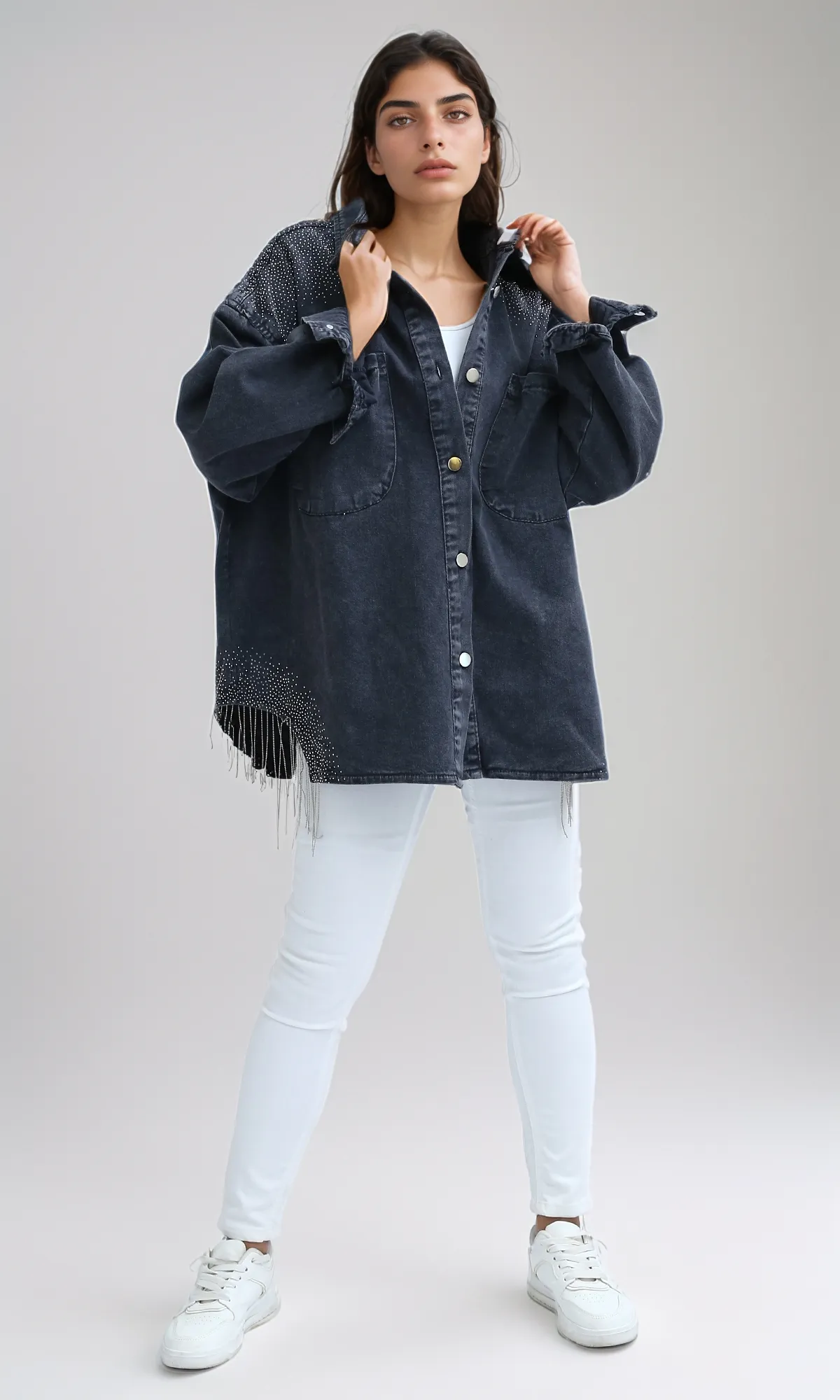 O201132-Casual Buttoned Washed Denim Jacket - Black