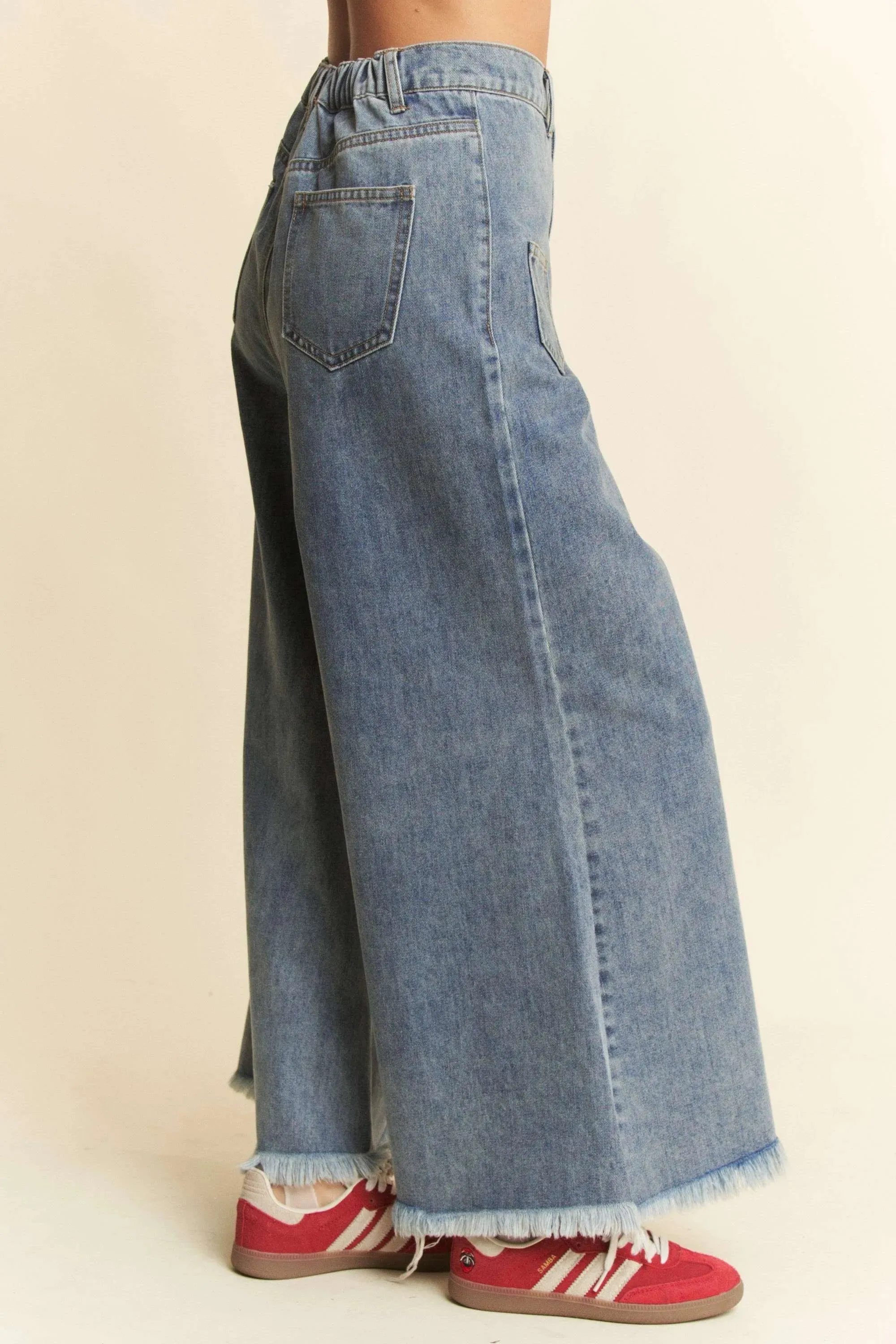 Patch Pocket Wide Leg Culotte Jeans
