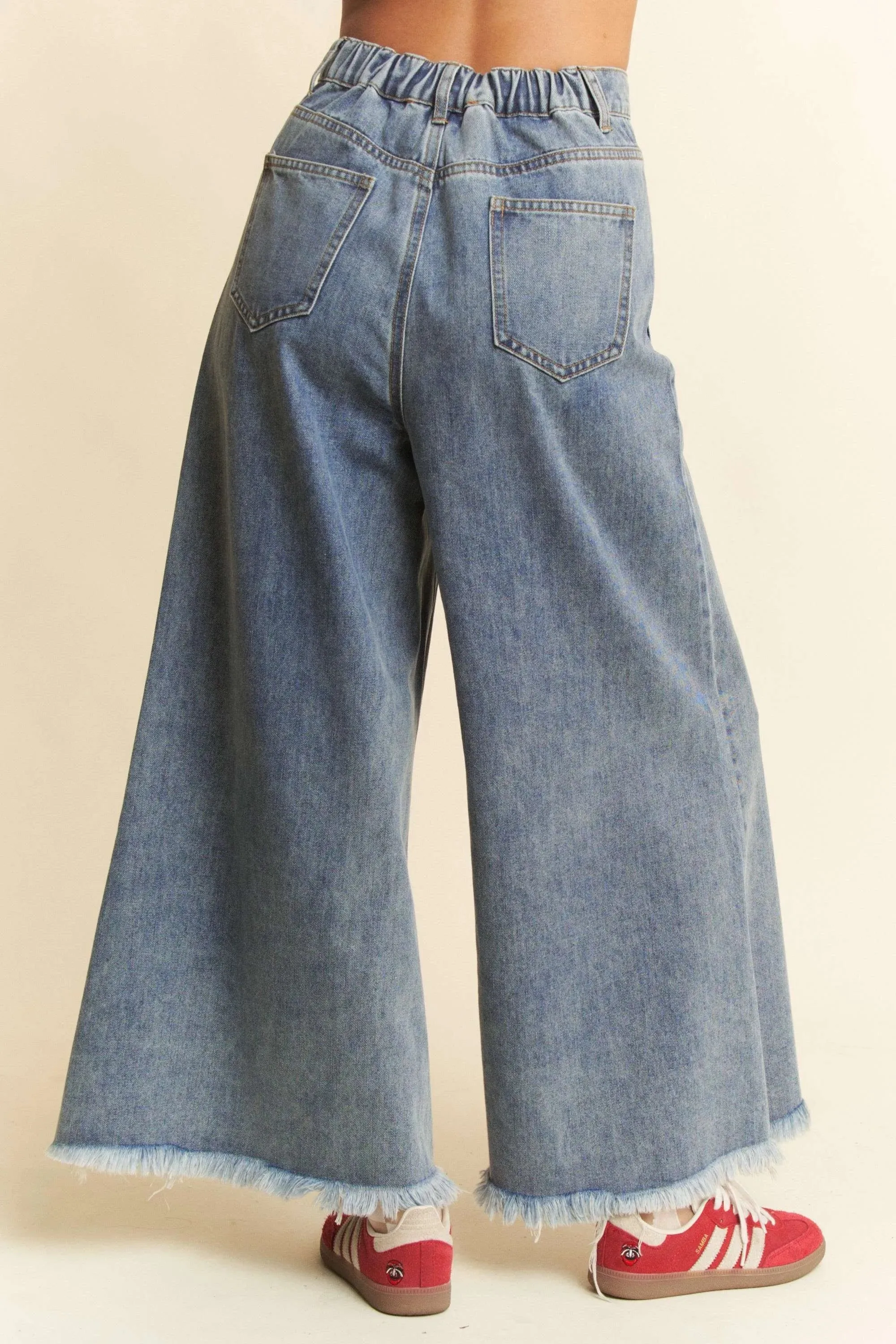 Patch Pocket Wide Leg Culotte Jeans