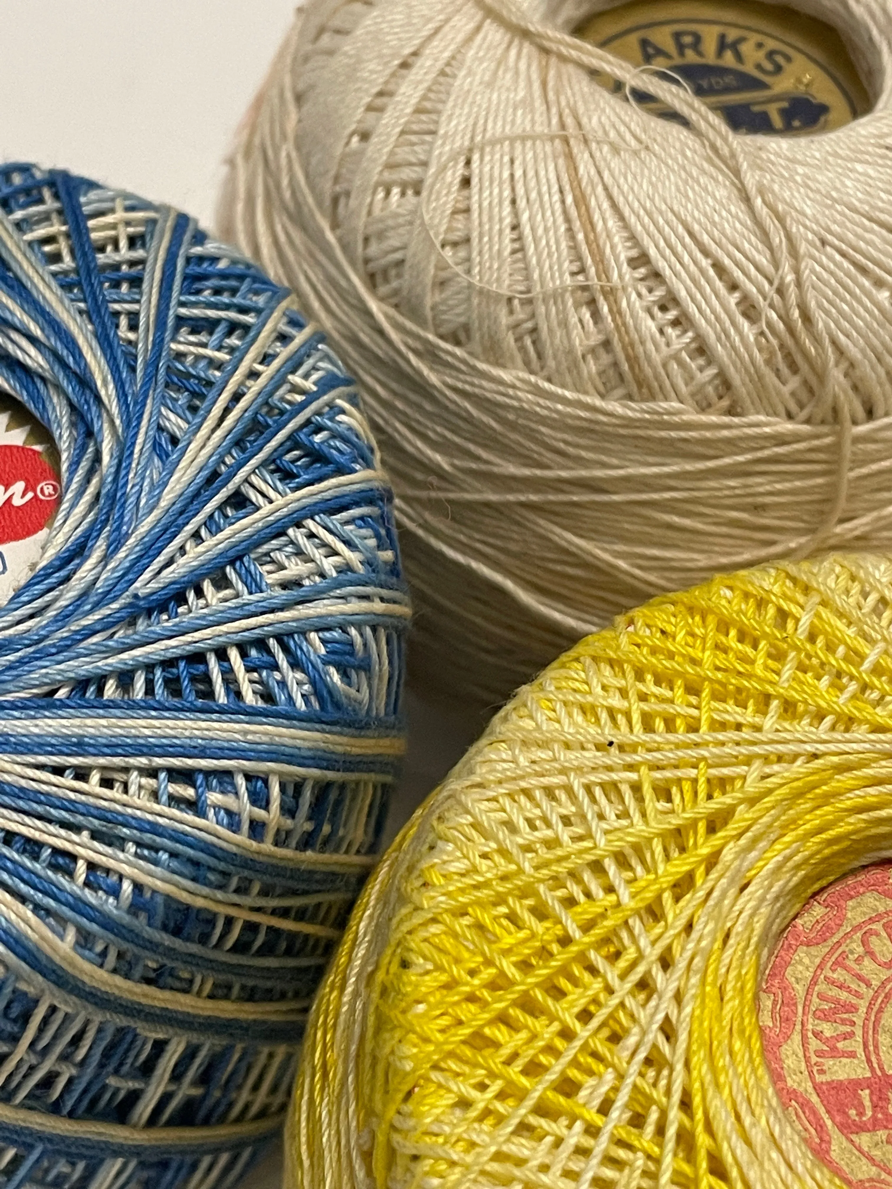 SALE Cotton Crochet Thread Bundle - Variegated Blue, Yellow and Solid Off White