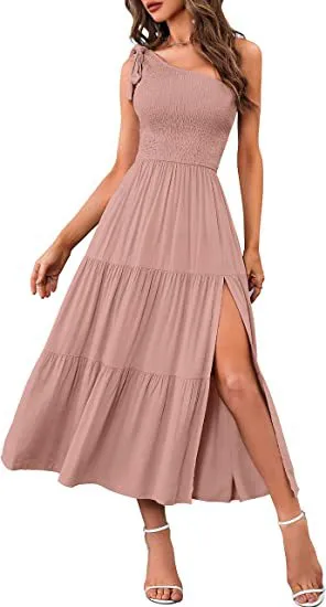 Sunlit Symphony Layered Hem Dress -  One-shoulder Dress